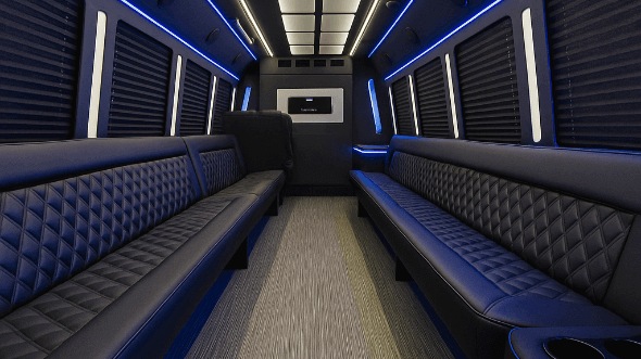 Interior of Charter Bus Company Glendale's 25 Passenger Party Bus in Glendale
