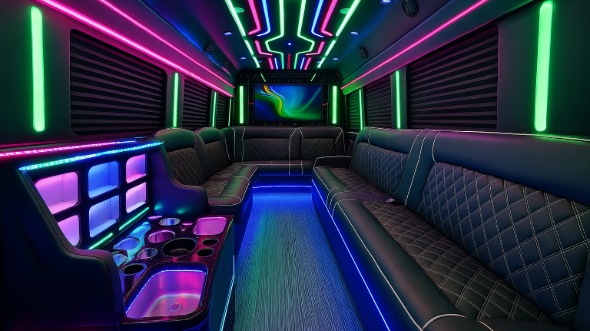 Interior of Charter Bus Company Scottsdale's 28 Passenger Party Bus in Scottsdale